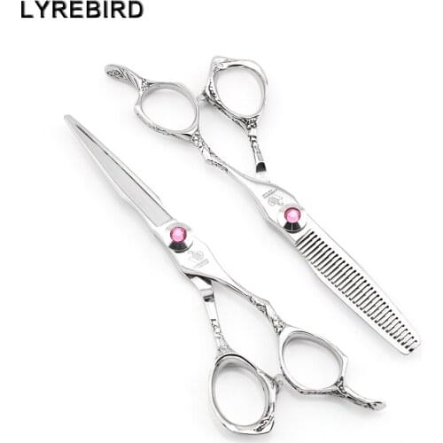Professional hair scissors 6 INCH Japan 440C Sword blade Big pink stone screw Dragons tail Lyrebird HIGH CLASS NEW