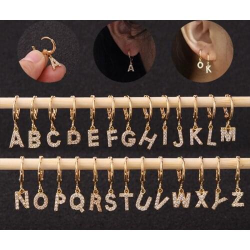 New Exquisite Earrings Creative 26 English Lettered Ear Clip Zircon Cartilage Earrings Foreign Trade Ear Piercing