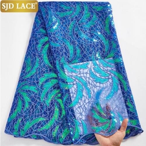 SJD LACE 5Yard African Mesh Lace With Sequins Embroidery Beads Hot Sale Nigerian French Tulle Lace Fabric For Wedding PartyA2584