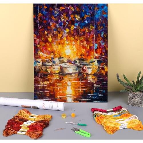 Movement The Sea Printed Water-Soluble Canvas 11CT Cross-Stitch Embroidery Complete Kit DMC Threads Hobby Craft Mulina