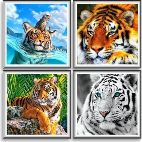 New 4 Pack Tiger 5D DIY Diamond Painting Kits Full Drill Rhinestone Embroidery Cross Stitch Home Decor