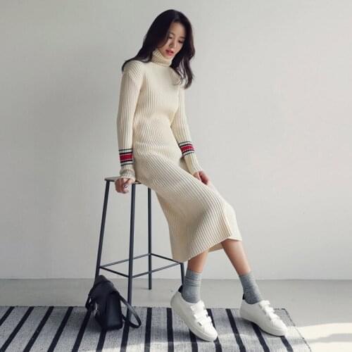 Autumn and winter new super fire turtleneck womens Korean medium length sweater