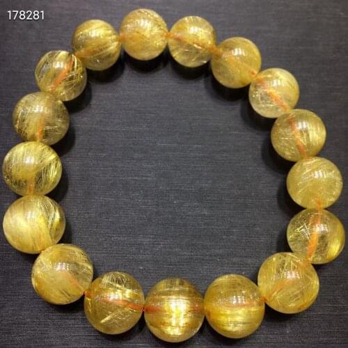 12mm Genuine Natural Gold Rutilated Quartz Clear Round Beads Bracelet Women Men Fashion Big Size Bead Wealthy Stone AAAAAAA