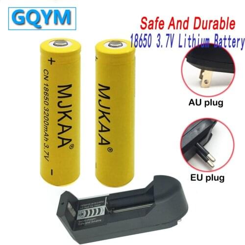 2pcs 18650 Rechargeable Battery 3.7V Li-ion Batteries 3200mah (Not AA/AAA) + 1pcs Wall Charger for Led Flashlight Battery 18650