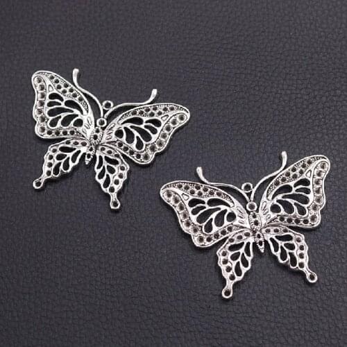 2pcs Antique Silver Plated Hollow Butterfly Pendants, Insect Charms, Free Flying Charms, Natural Charms,DIY Butterfly Charm