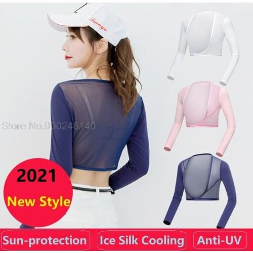 2021 Golf Women Sunscreen Clothes Summer Base Ice Silk Long Sleeve Bottoming Shirt Ladies Cooling Shawl Sports Cropped Top Cuff