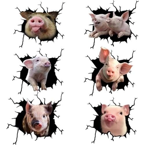 Cute Pig Crack 3D Window Stickers Three-dimensional Car Window Glass Clings