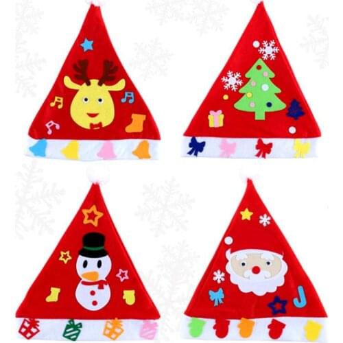 4pcs/lot DIY Felt Fabric Christmas Hat Santa Claus Tree Snowman Handicraft Material Kits Educational Kid Toys