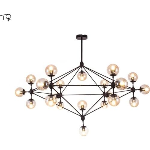 American Retro Magic Bean LED Chandelier Lighting Glass Ball Gold Black Iron Art Modern Chandelier Cafe Restaurant Living Room