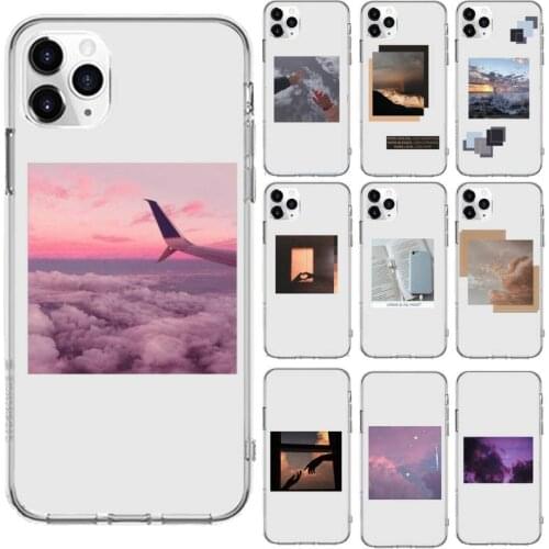 Fashion art clouds airplane Phone Case Transparent for iPhone 6 7 8 11 12 s mini pro X XS XR MAX Plus cover funda shell