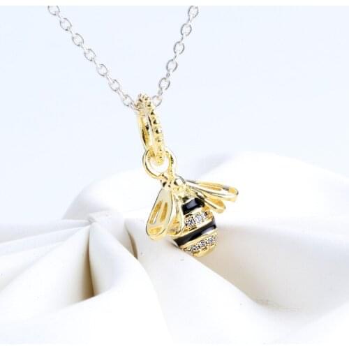 925 Sterling Silver New Small Bee Pendant Fit Original Charms Necklace