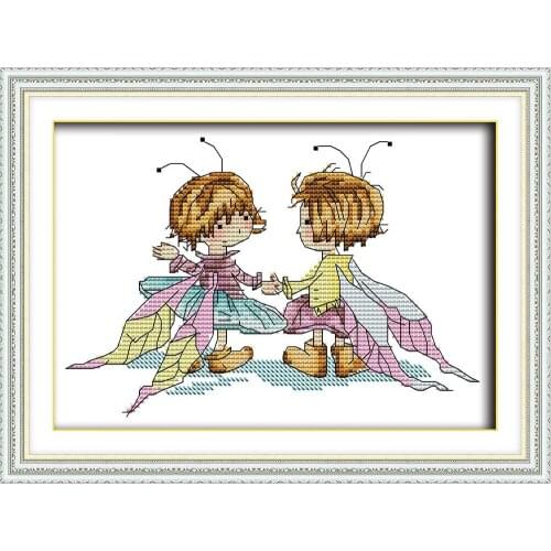 Everlasting Love Butterfly Fairy Two Ecological Cotton Cross Stitch 11CT And 14CT Printed Christmas New Year
