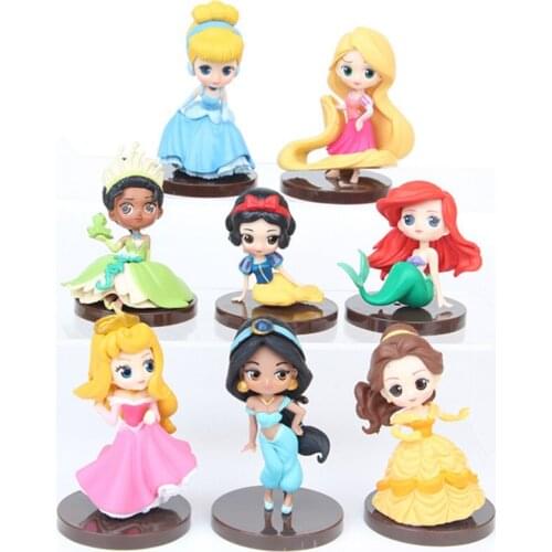 Disney New princesses figure 8pcs PVC Q Posket figure Toys Dolls Jasmine Mermaid Ariel Cinderella Rapunzel Mermaid hot toy