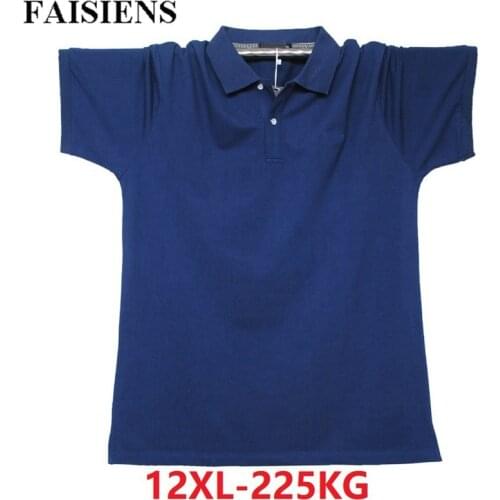 FAISIENS Men Large Size Tshirt Plus Size 11XL 12XL Cotton Short Sleeve Big 8XL 9XL 10XL Blue Turn-Down Collar Summer T-Shirt