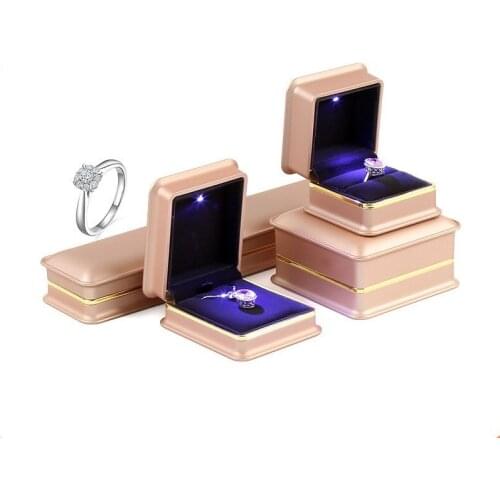 HOSENG Creative Proposal Ring Box Gold Necklace Bracelet Jewelry Case With LED Romantic Blue Light For Anniversary Party HS_910
