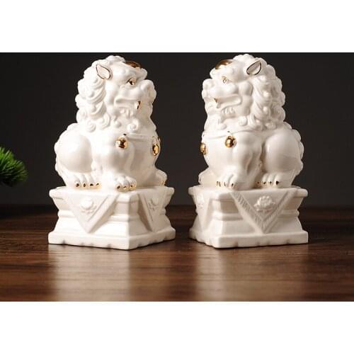 Mighty Lion Ceramic Statue Desk Decor Ornaments Gilded Porcelain Retro Sculpture Home Decoration Accessories for Living Room