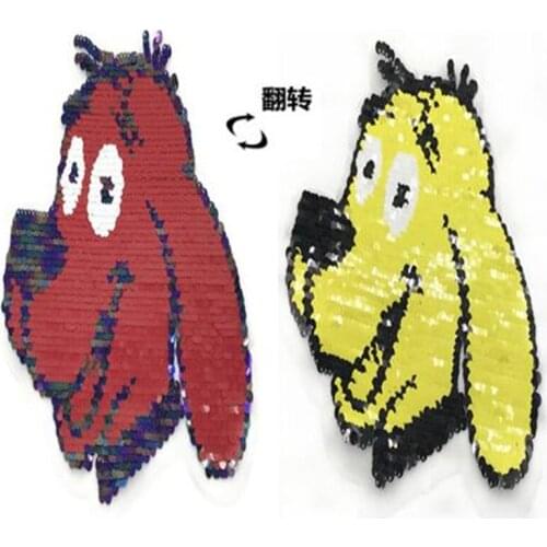 Patch deal with it clothes t shirt women stickers Reversible change color sequins Red Yellow 20cm dog patches for clothing