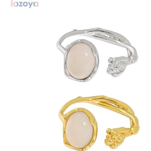 LOZOYA 925 Sterling Fashion Crystal Wedding Silver 2021 Open Ovals Gems Resizable Adjustable Rings Women Flower Blossom Jewels