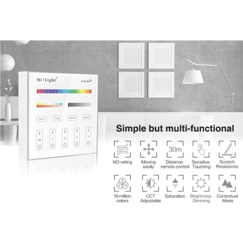 Miboxer B4 4-Zone RGBW RGB RGBW+CCT Smart Panel Remote Controller for LED Strip Lights Lamp Bulb LED Tape Ribbon 2.4GHz Wireless