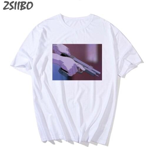 Harajuku Sad Anime Vaporwave Printed Mens Tshirt Aesthetic Japan Otaku Unisex Short Sleeve T-shirt Male Casual Tops Tees