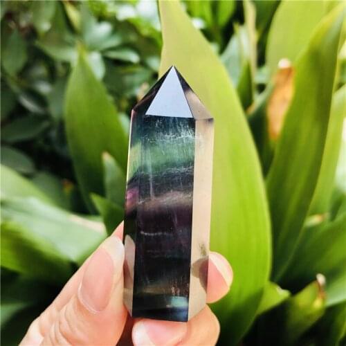 Natural Fluorite Crystal Colorful Striped Fluorite Quartz Mineral Stone Point Hexagonal Wand Treatment Healing Stone Home Decor