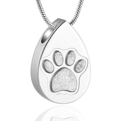 Paw Print Teardrop Urn Necklace for Ashes Cremation Jewelry for Dog/Cat Ashes Keepsake Memorial Jewelry