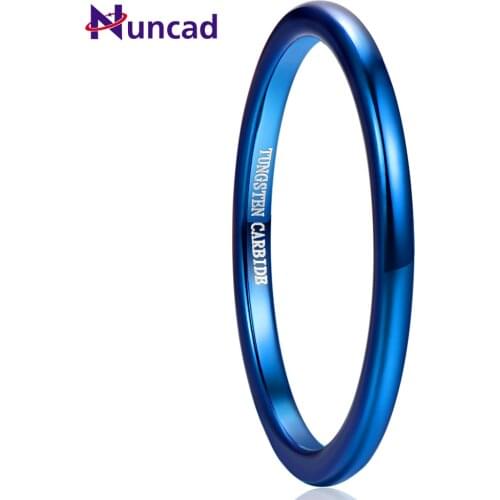 NUNCAD 2mm Width Blue Fully Polished Tungsten Carbide Ring Wedding Band Promise Anel Masculino Tungsten Steel Ring