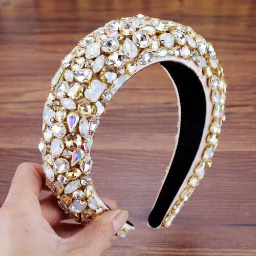 Boho Gorgeous Full Diamante Padded Baroque Headbands Luxury Crystal Hairbands For Women Rhinestone Tiara Bling Hair Accessories