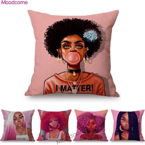 Lovely Pink African Girl Exotic Style Home Decorative Sofa Throw Pillow Case Black Funky Art Cotton Linen Chair Cushion Cover