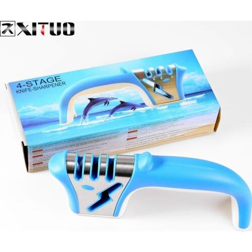 XITUO Sharpener Professional 4 In 1 Manual Sharpener Stainless Steel ABS Kitchen Chef Knife Sharpening Ceramic Sipe Repair Blade