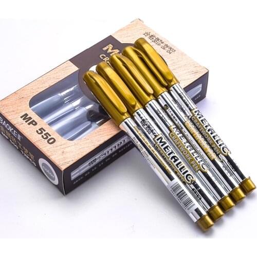 BAOKE Metalli Permanent Paint Marker Pens Waterproof Gold Silver for Drawing Greeting Card Postcard Marker Craftwork Pen