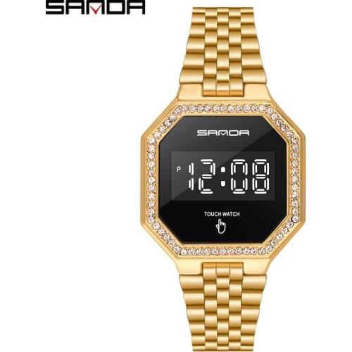 SANDA 2021 Fashion Women Watches Crystal Diamond Touch Screen Digital Watch Waterproof Wristwatch For Women Clock Relogio 8005
