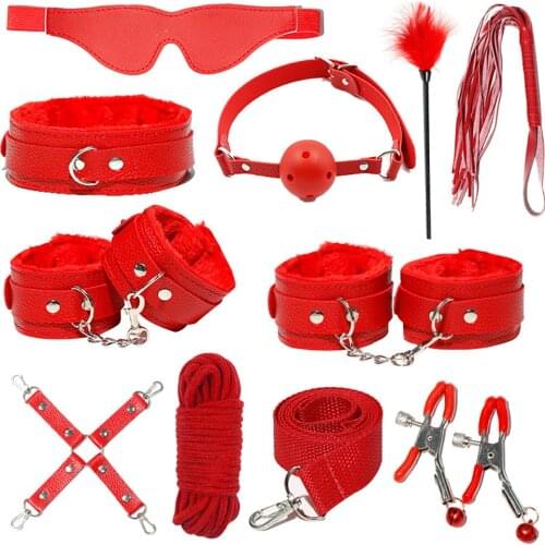 Sex Toys for Couples Exotic Accessories Leather Sex Bondage Gear Sets Lingerie Handcuffs Whip Rope Nipple Clip for SM Adult Game