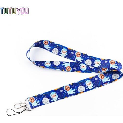 PC3107 Cartoon Sloth Astronaut Lanyards Id Badge Holder Keychain ID Card Pass Gym Mobile Badge Holder Lanyard Key Holder