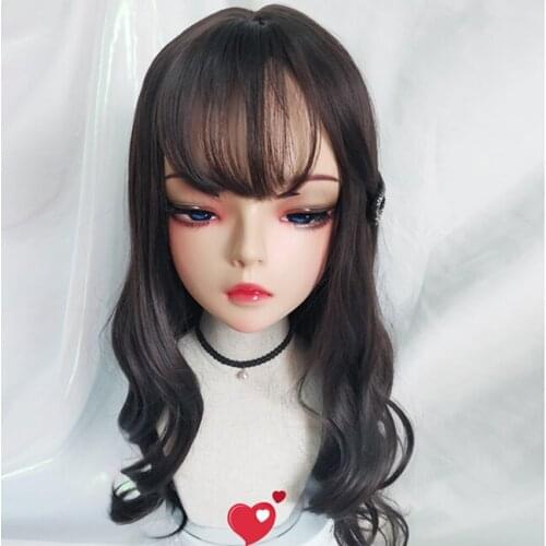 TianA)Female Sweet Girl Resin Half Head Kigurumi BJD Eyes Crossdress Cosplay Japanese Anime Role Lolita Mask With Eyes And Wig