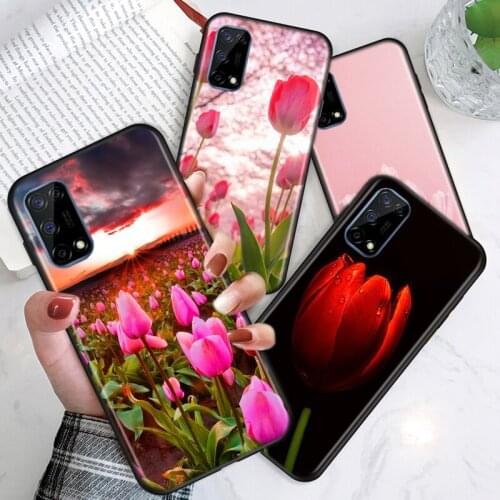 Tulips Flower Spring For Realme V15 X50 X7 X3 superzoom X2 C17 C11 C3 7i 7 6i 6S 6 5 Narzo 20 5G Pro Soft Phone Case