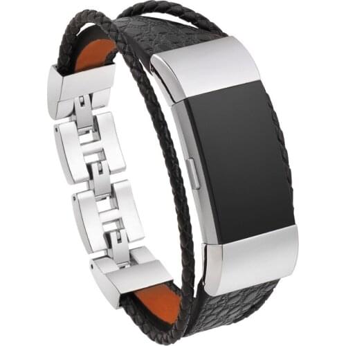 Smartwatch Replacement Accessory Bracelet Vintage Small large Leather Bands Metal Clasp For Fitbit Charge 2 Bands