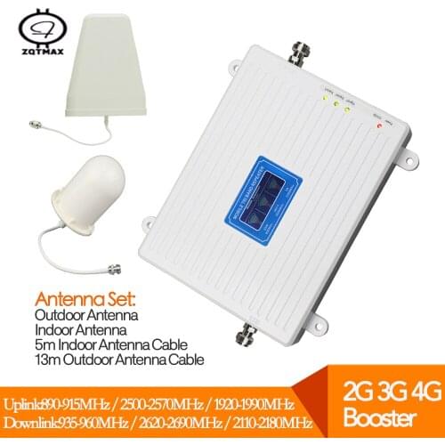 ZQTMAX 3G 2100MHz 4G 2600MHz GSM Signal Booster tri Band Cell Phone Repeater Data Amplifier UMTS 2100 LTE 2600 with antenna