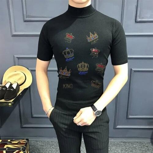 Spring T-Shirt Sweater Round Neck Pullover Exquisite Hot Diamond Wool Trend New Slim Kniwear Tees High Quality Short Sleeve