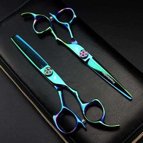 "Japanese Hairdressing Scissors Hair Scissors Razor Comb Set Professional Hairdressing Shears Green Stainless Steel Type 6 Inch"