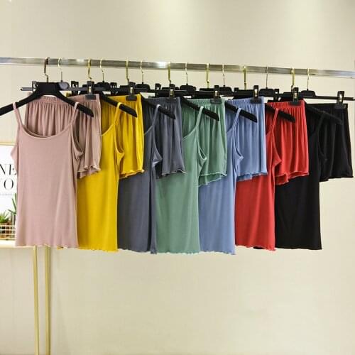 Summer New Sweet Modal Pajama Sets Camisole and Shorts Set Korean Loose Plus size Womens Sleep Casual Lounge Tops Two-Piece Set