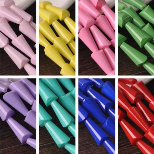 10pcs 15x8mm Teardrop Cone Shape Faceted Solid Coated Opaque Glass Loose Spacer Beads for Jewelry Making DIY Crafts