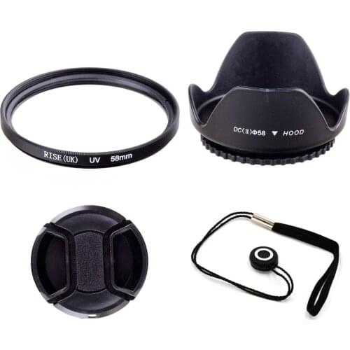 100% GUARANTEE Lens Cap+Hood+UV Filter For 58mm Canon EOS 650D Rebel T4i Kiss X6i Camera 18-55