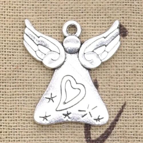 12pcs Charms Pray Angel Heart Star 27x24mm Antique Silver Color Plated Pendants Making DIY Handmade Tibetan Silver Color Jewelry