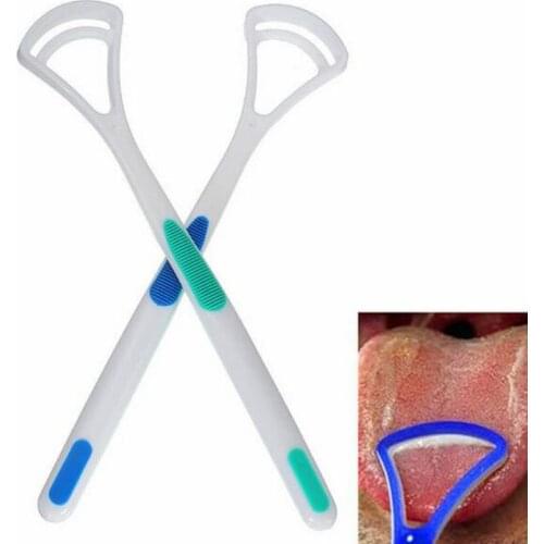 2Pcs Oral Dental Care Clean Away Bad Breath Tongue Cleaner Brush Scraper Handle