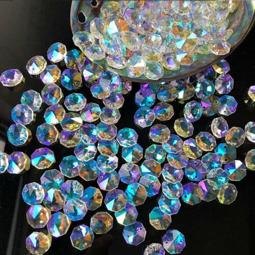 20pcs Fire Polished AB Color Octagonal Beaded Crystal Prism Chandelier Hanging Sunbathing DIY Chandelier Curtain Accessories