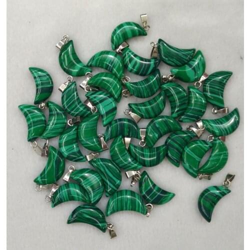 2017 fashion good quality malachite stone crescent moon charms and pendants for jewellery making Wholesale 50pcs/lot free