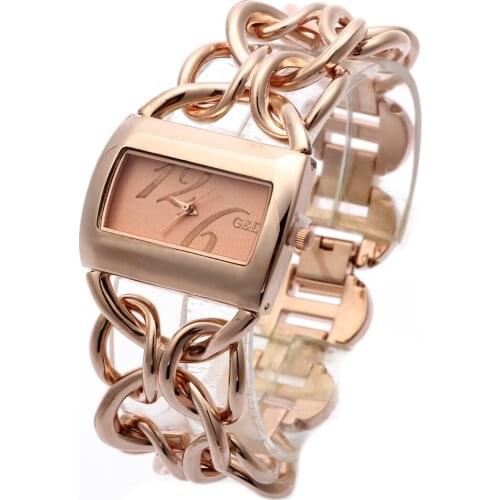 2018 New Fashion G&D Women Watch Rose Gold Stainless Steel Band Analog Bracelet Watch Womens Luxury Quartz Wrist Watches Clock