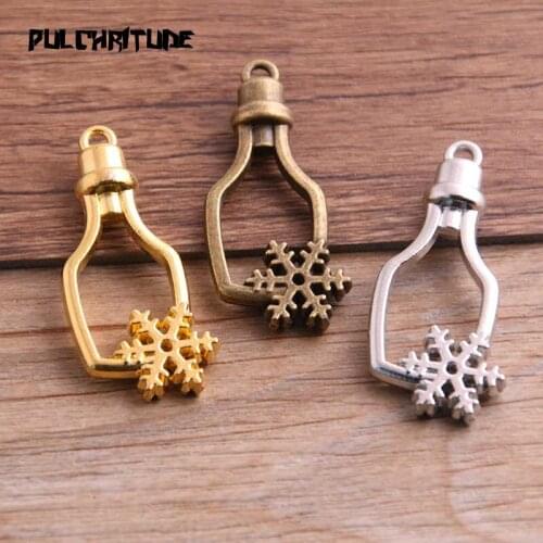 3pcs 28*42mm Three Color Alloy Jewelry Accessories Snowflake Bottle Charm Hollow Glue Blank Pendant Tray Bezel 11C77