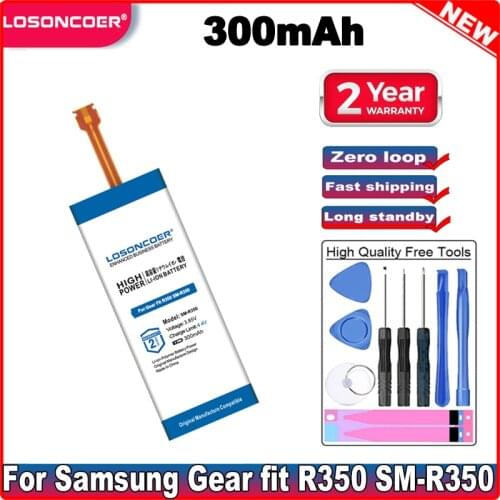 LOSONCOER SMR350 SM-R350 Battery 300mAh For Samsung Gear Fit R350 SM R350 Battery +Free tools+Sticker